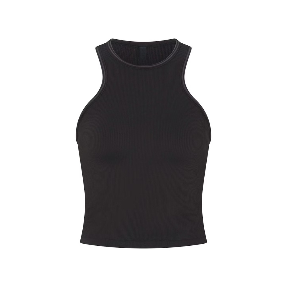 Nike Skims Ribbed Seamless Racer Front Tank in Obsidian Black - Picture 7 of 8